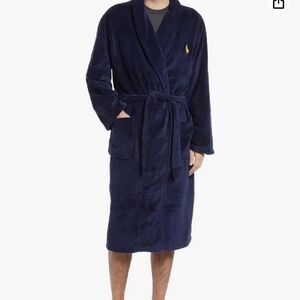 New Polo Ralph Lauren Microfiber‎ Robe Plush Shawl Collar Navy Big polo